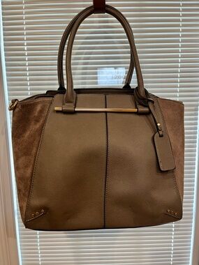 Sole Society Grey Tote with Gold Bar Accent